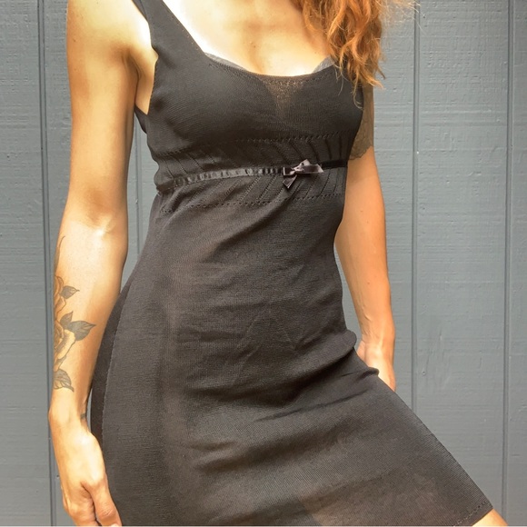 Y2K Guess Collection black semi-sheer dress with bow Sz M - Picture 5 of 7